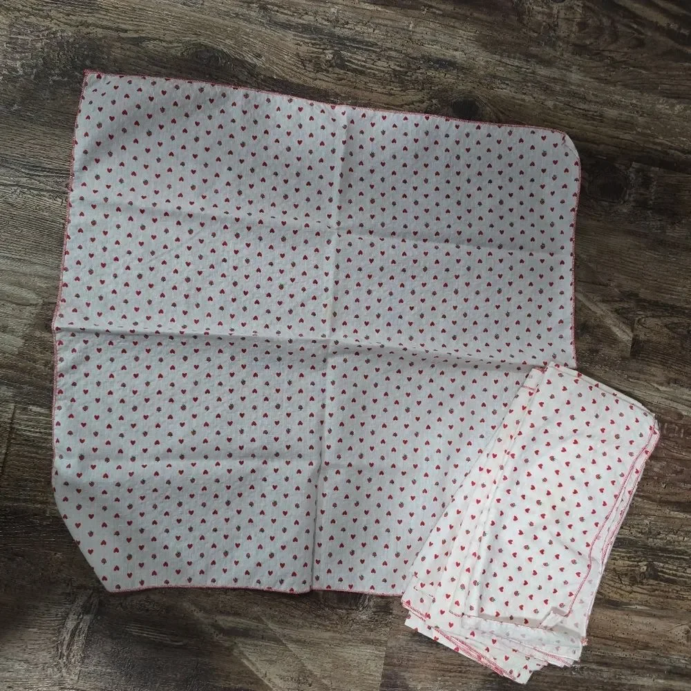 Heart And Strawberry Cloth Napkins Country Chic Set Of 6